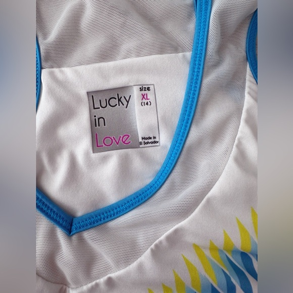 Lucky in Love Tennis/pickleball Set Skirt (M) & Tank (XL) Blue Multicolor Print - Picture 7 of 11